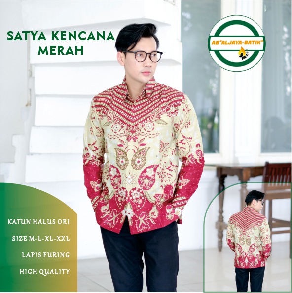 cover-SATYA KENCANA MERAH Kemeja Batik Pria Solo Lengan Panjang Lapis Furing BY ALJAYA-1