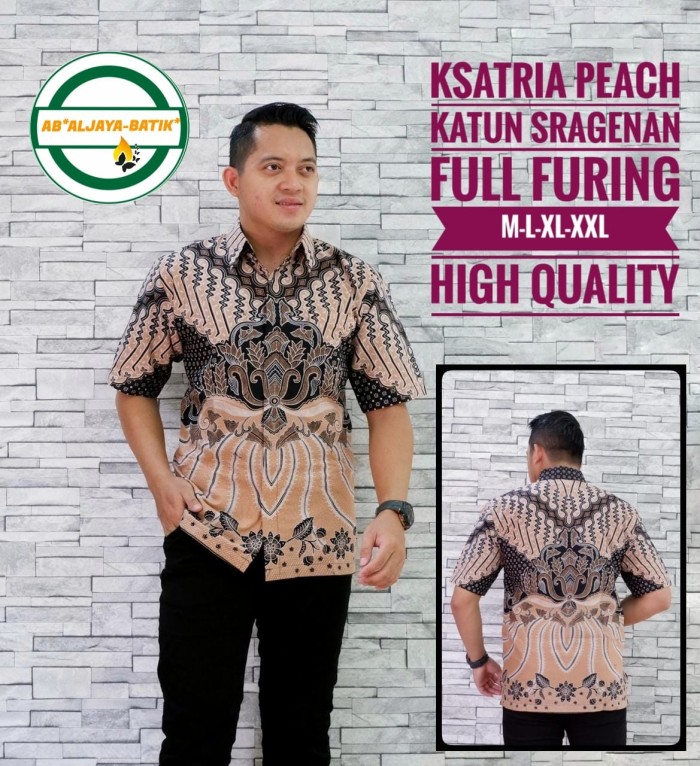 cover-KSATRIA PEACH Kemeja Batik Pria Solo Lengan Pendek Lapis Furing BY ALJAYA-1