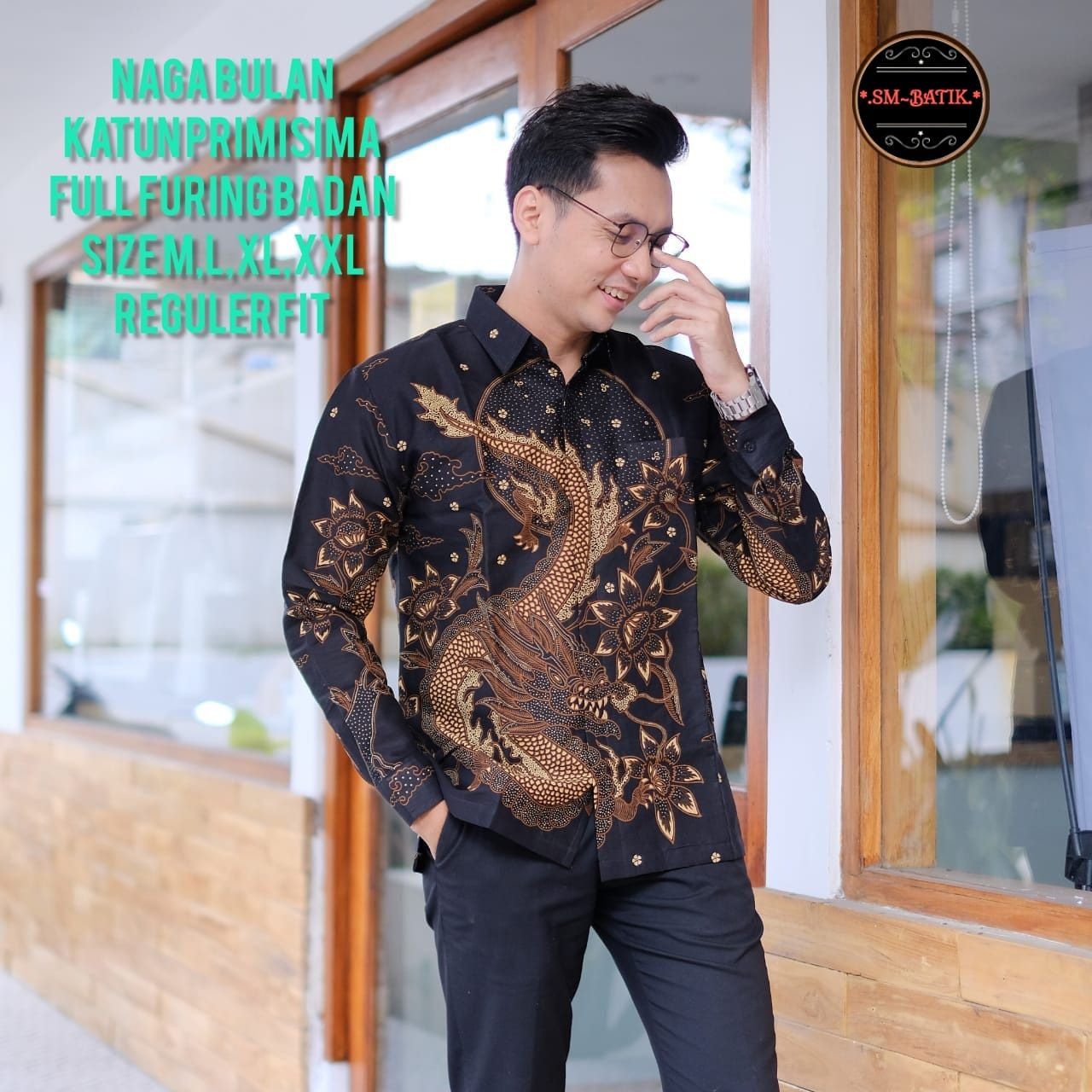 cover-NAGA BULAN Kemeja Batik Pria Solo Lengan Panjang Lapis Furing BY SM-1