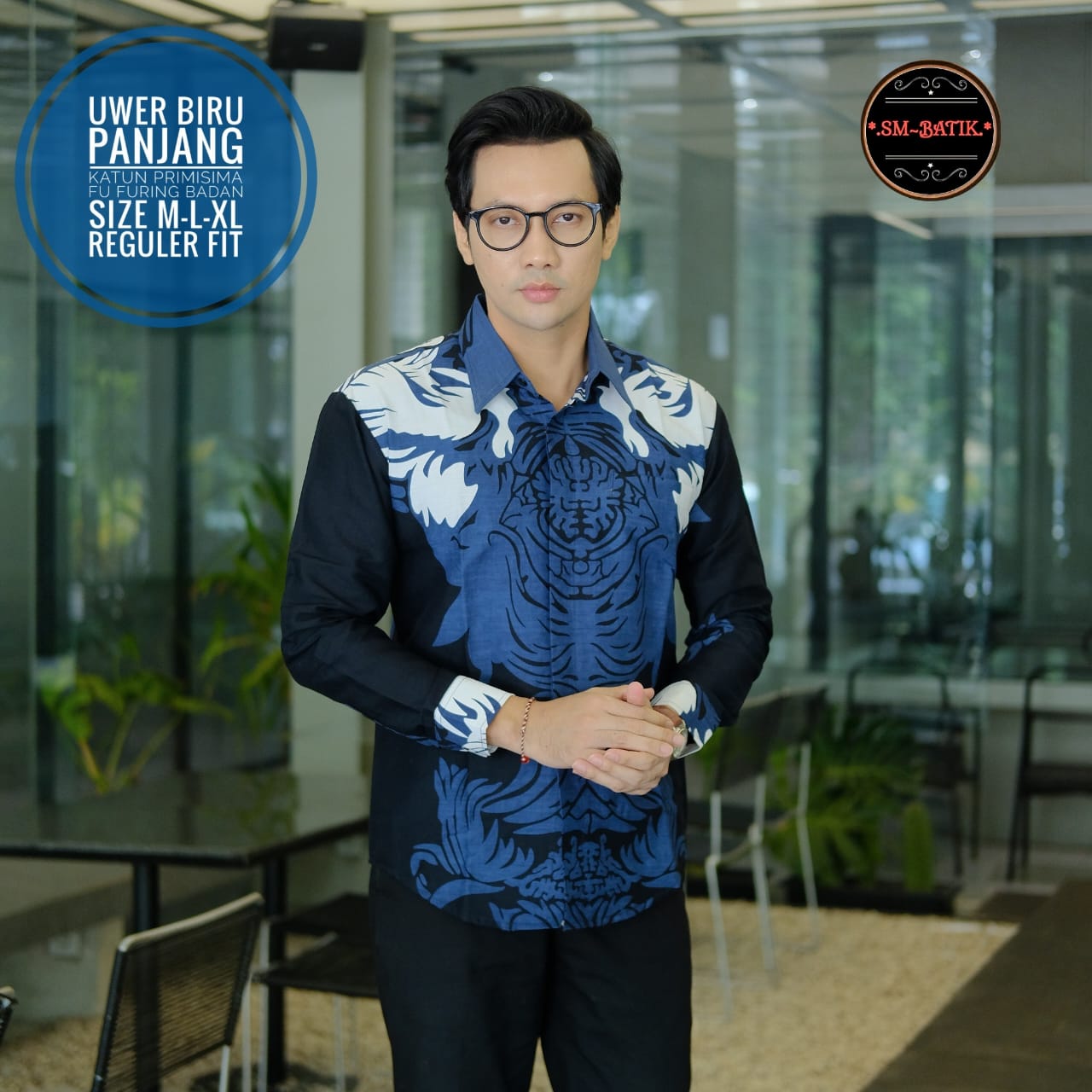 cover-UWER BIRU Kemeja Batik Pria Solo Lengan Panjang Lapis Furing BY SM-1
