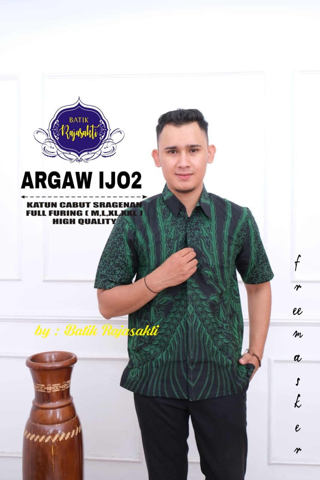 cover-ARGAW IJO 2 Kemeja Batik Pria Solo Lengan Pendek Lapis Furing BY RAJASAKTI-1