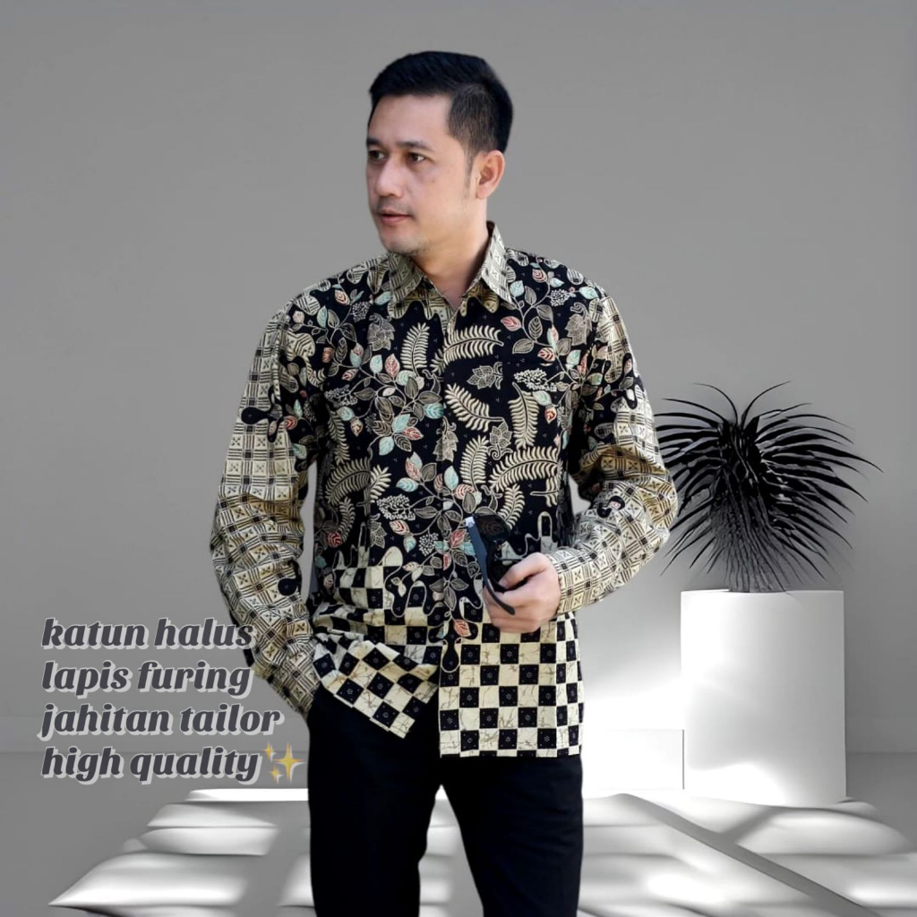 cover-PUTRI MALU HITAM Kemeja Batik Pria Solo Lengan Panjang Lapis Furing By BATIKSOLOAMANAH-1