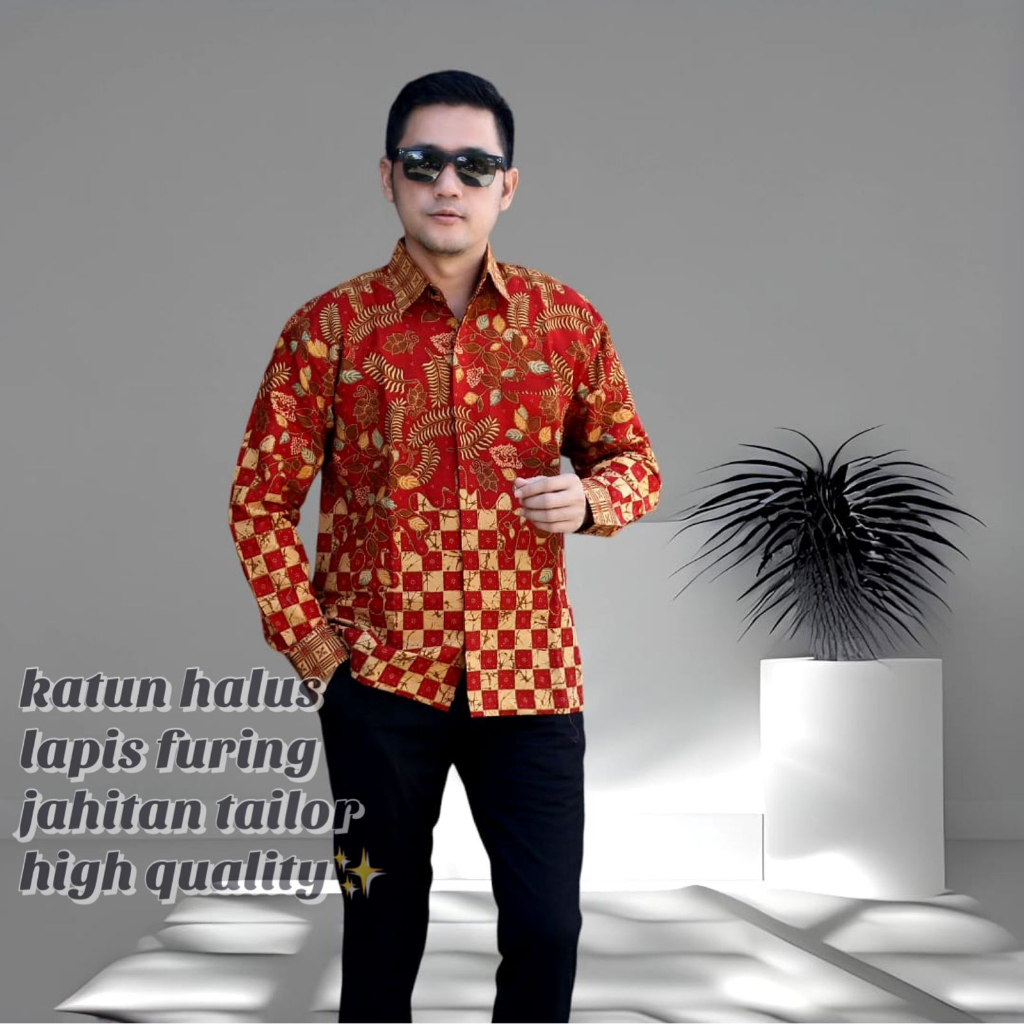 cover-PUTRI MALU MERAH Kemeja Batik Pria Solo Lengan Panjang Lapis Furing By BATIKSOLOAMANAH-1